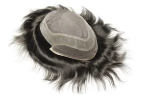 Hair system with a combination of lace front and foil base for a natural look and strong hold.